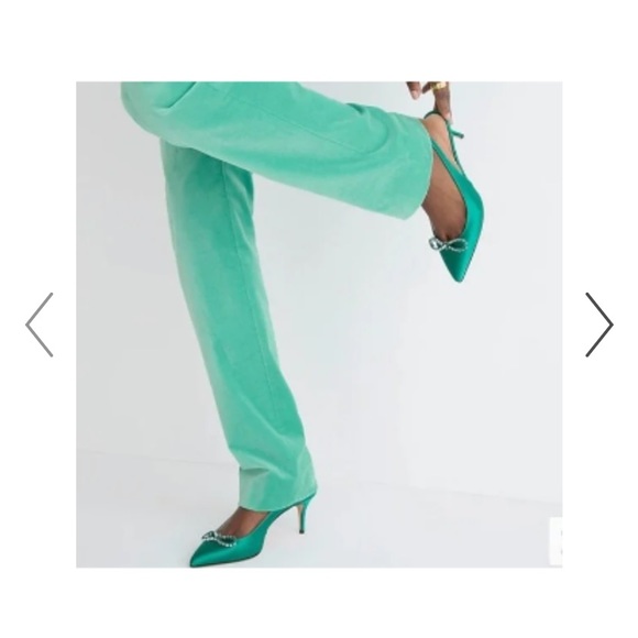 “J Crew,Colette” satin emerald green slingback with  embellished bow; size 7.5 - Picture 5 of 12
